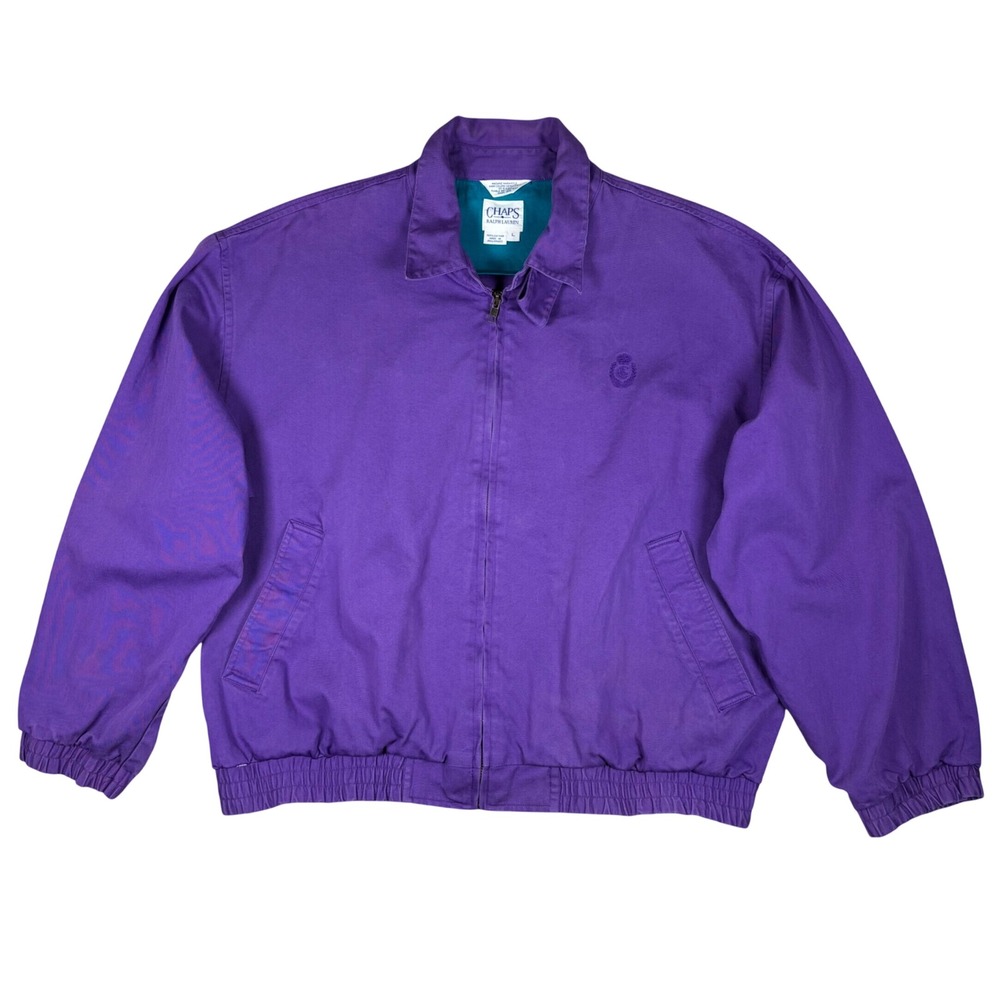 Vintage Chaps Ralph Lauren Purple Harrington Jacket Mens Large Cotton Full Zip